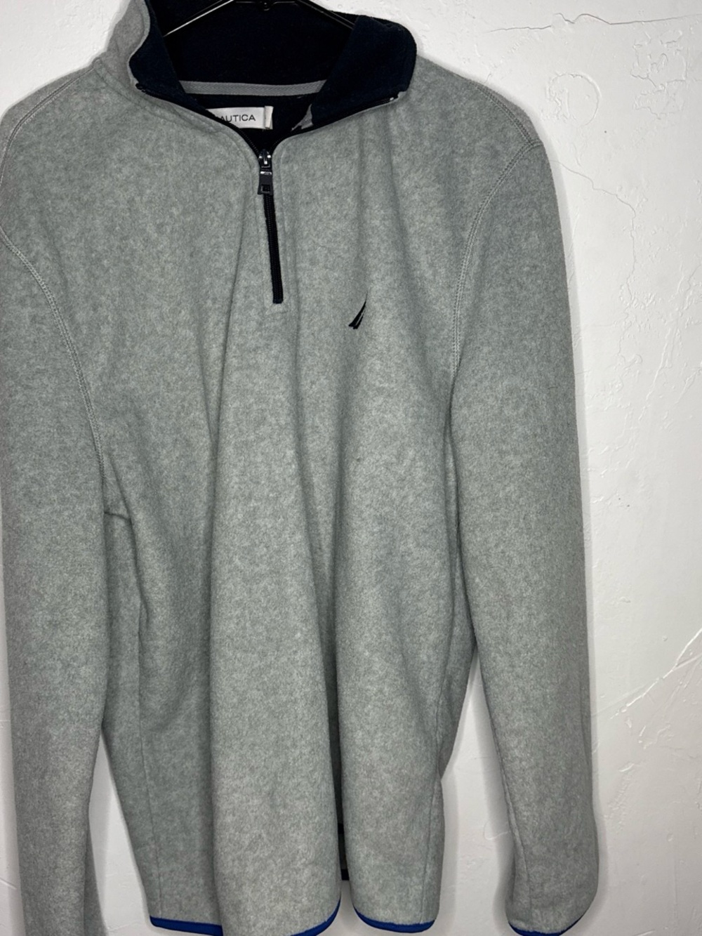 Nautica Men’s Light Gray Half-Zip Pullover with Navy Trim